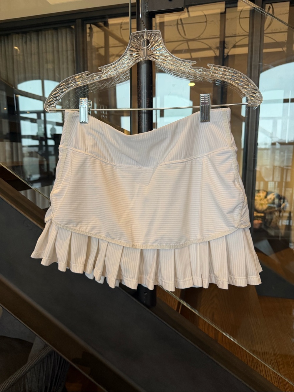 Athleta White Pleated Mini Skirt with Ruffle Hem